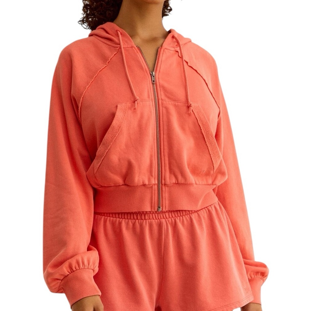 Z Supply BRB Orange Zip-Up Cropped Hoodie XS